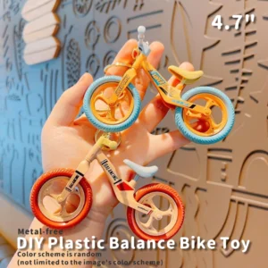 Miniature DIY Assembly Balance Bike Model - 4.7" Plastic Toy Bicycle Desktop Ornament (Random Color)